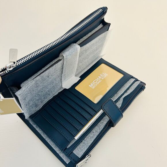 Michael Kors Double Zip Wallet Jet Set Large Ombré Signature Logo Wristlet Navy - Picture 4 of 4